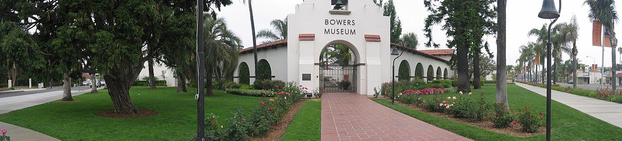 Bowers Museum entrance and rose garden in Santa Ana, California
